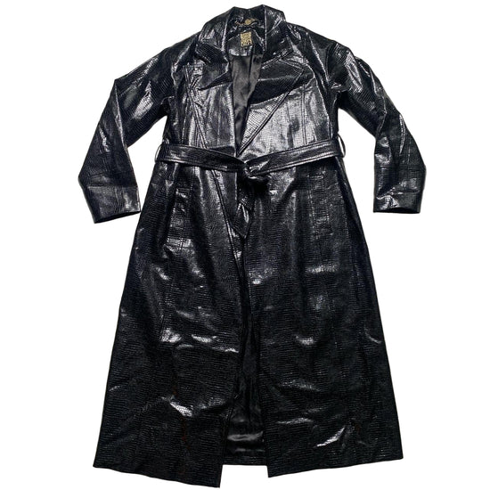 Biba Snakeskin Black Long Trench Coat (UK 12)