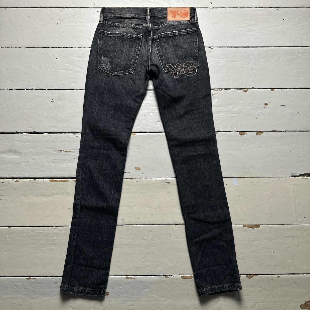 Y-3 Yohji Yamamoto Womens Grey Denim Jeans Brown Stitch