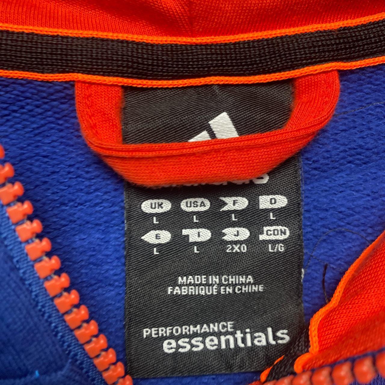 Adidas Performance Essentials Three Stripe Blue Red and Orange Hoodie (L)