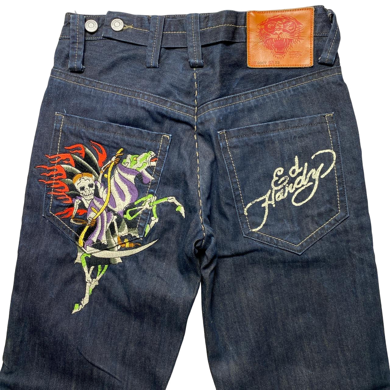 Ed Hardy Vintage Embroidered Skeleton Horse Baggy Jeans (32W)