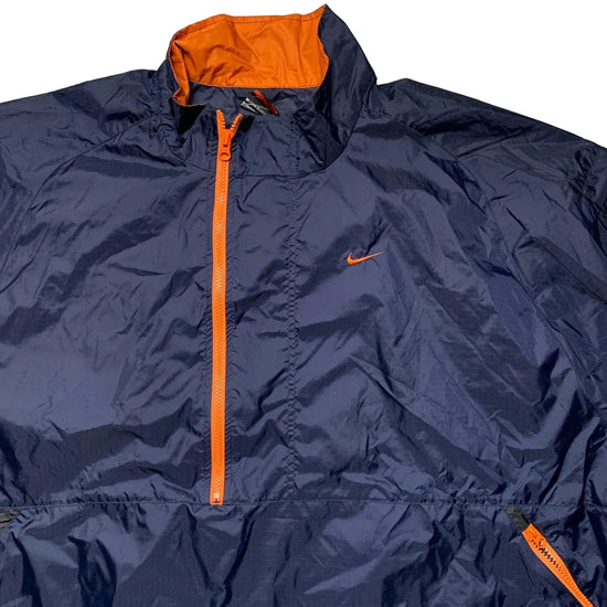 Nike Vintage 90’s Navy and Orange Swoosh Shell Tracksuit Half Zip Skidoo Jacket  (2XL)