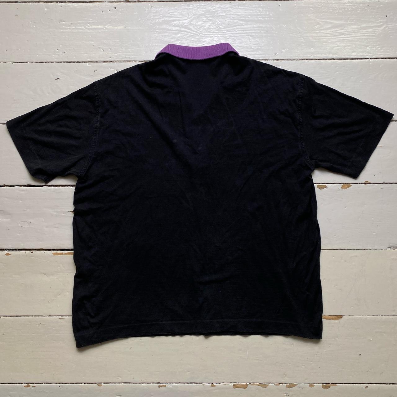 Burberrys Vintage Black Purple Floral Polo Shirt