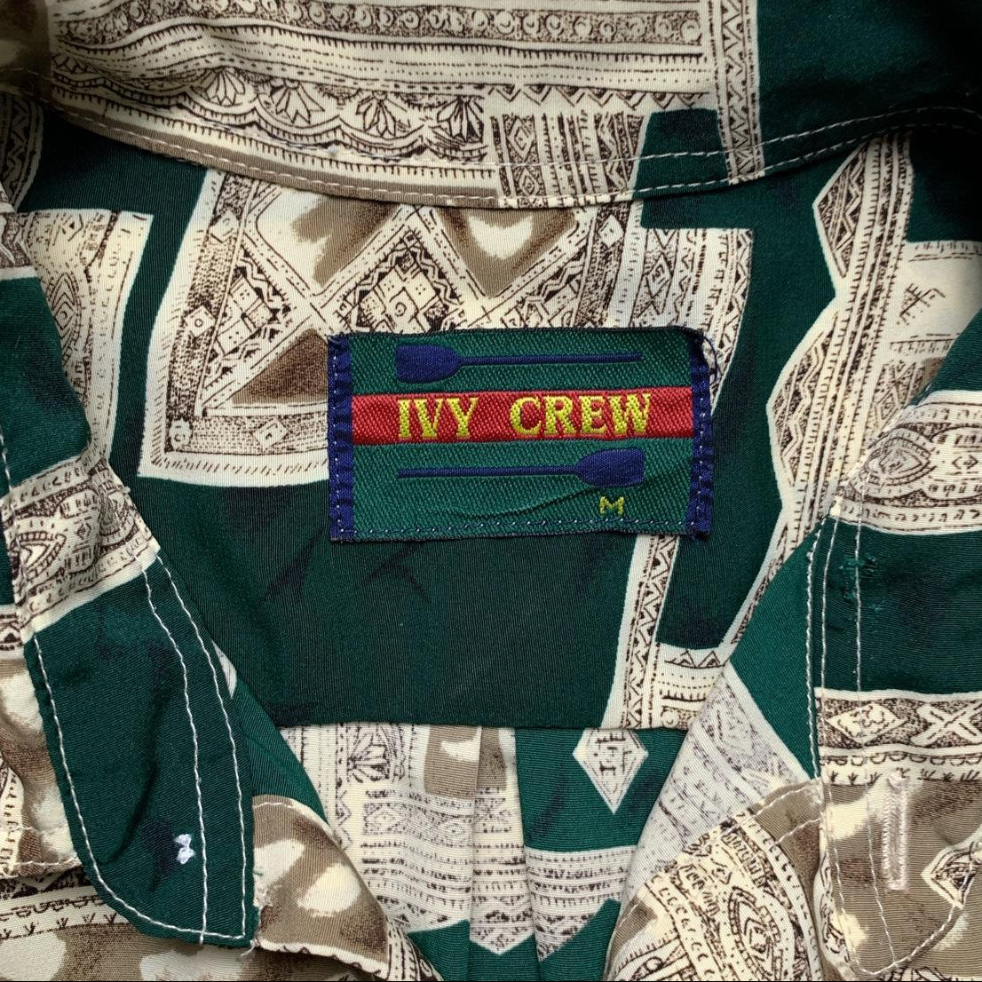 Vintage Ivy Crew Silk Green and Gold Shirt (M)