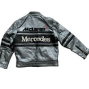 Mclaren Mercedes Vintage Kids Leather Jacket Silver and Black (M Kids)