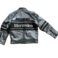 Mclaren Mercedes Vintage Kids Leather Jacket Silver and Black (M Kids)