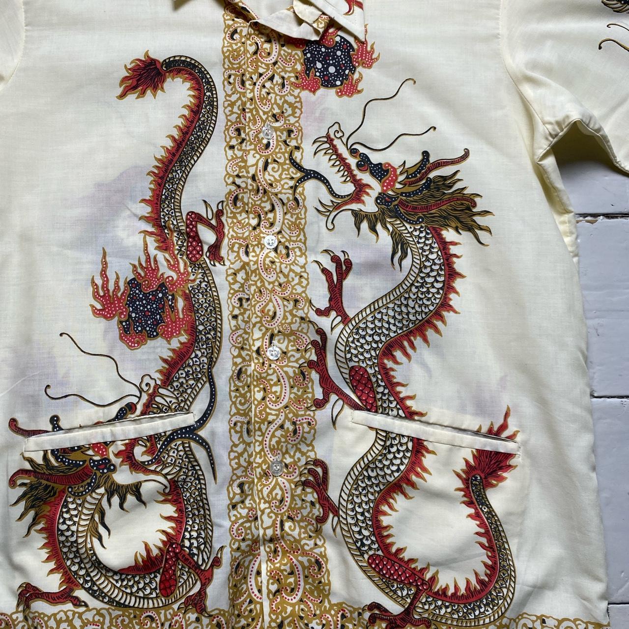 Dragon Cream Red and Yellow Silk Y2k 90’s Shirt