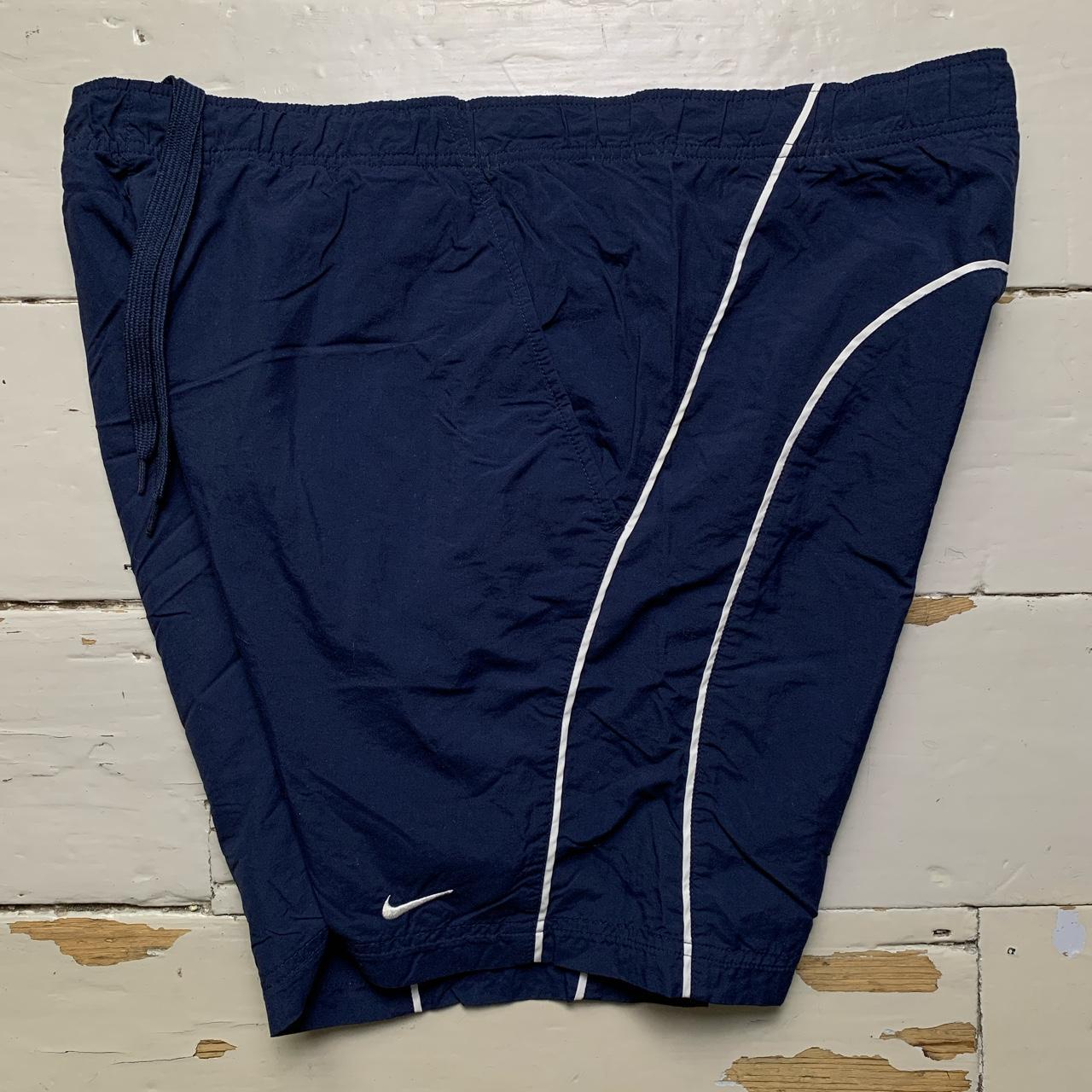 Nike Vintage Swoosh Baggy Track Pant Shell Shorts Navy and White