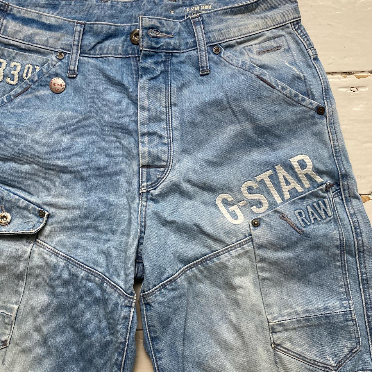 G Star Raw Light Blue Cargo Jean Shorts Jorts