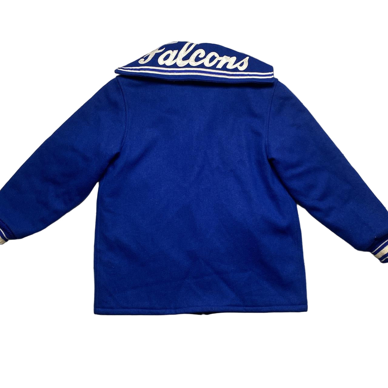 Trophy Jackets Atlanta Falcons Kathy Vintage Blue and White Wool Varsity Jacket (L)