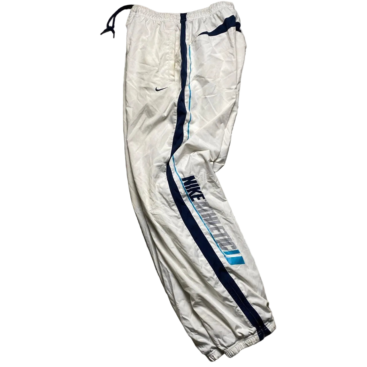 Nike Athletic Vintage Shell Trackpant Bottoms White and Blue (S)