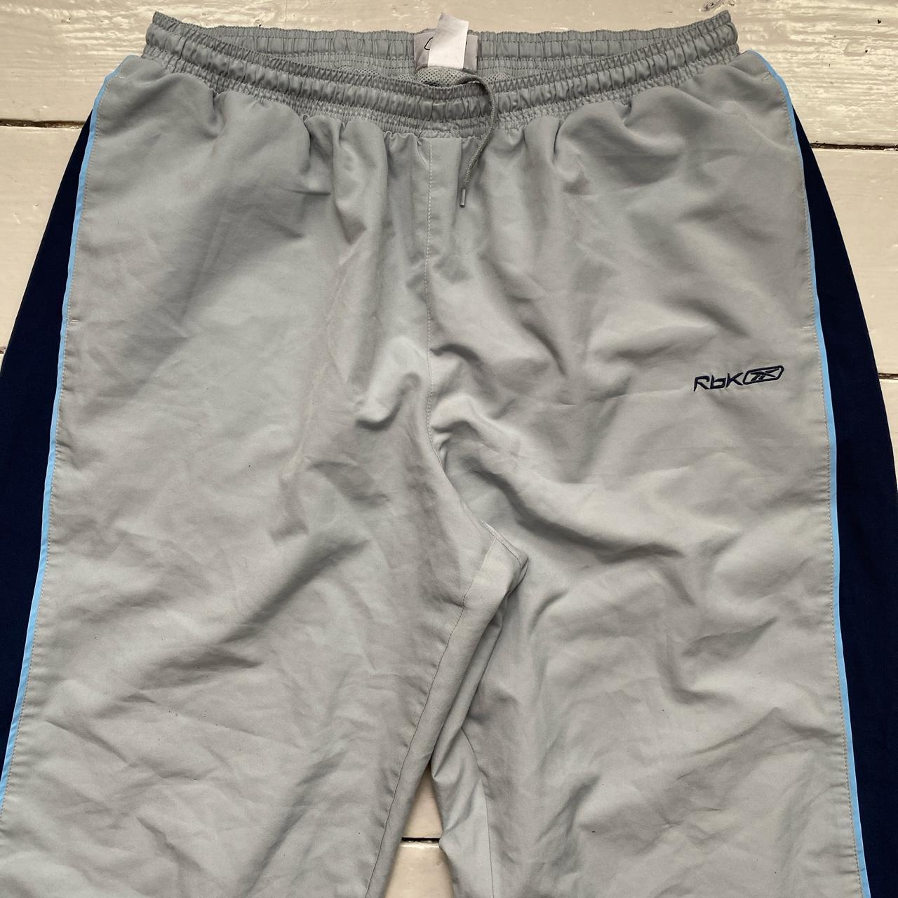 Reebok Vintage Shell Baggy Track Pant Bottoms Grey Light Blue and Navy