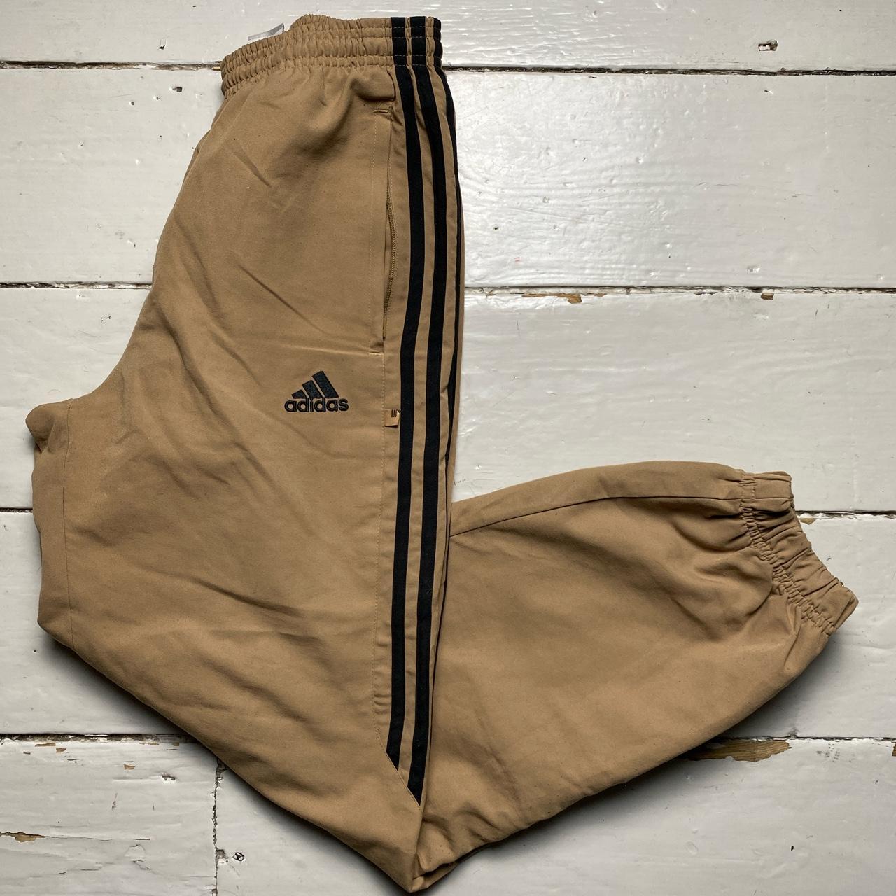 Adidas Sand Brown and Black Stripe Shell Trackpant Bottoms