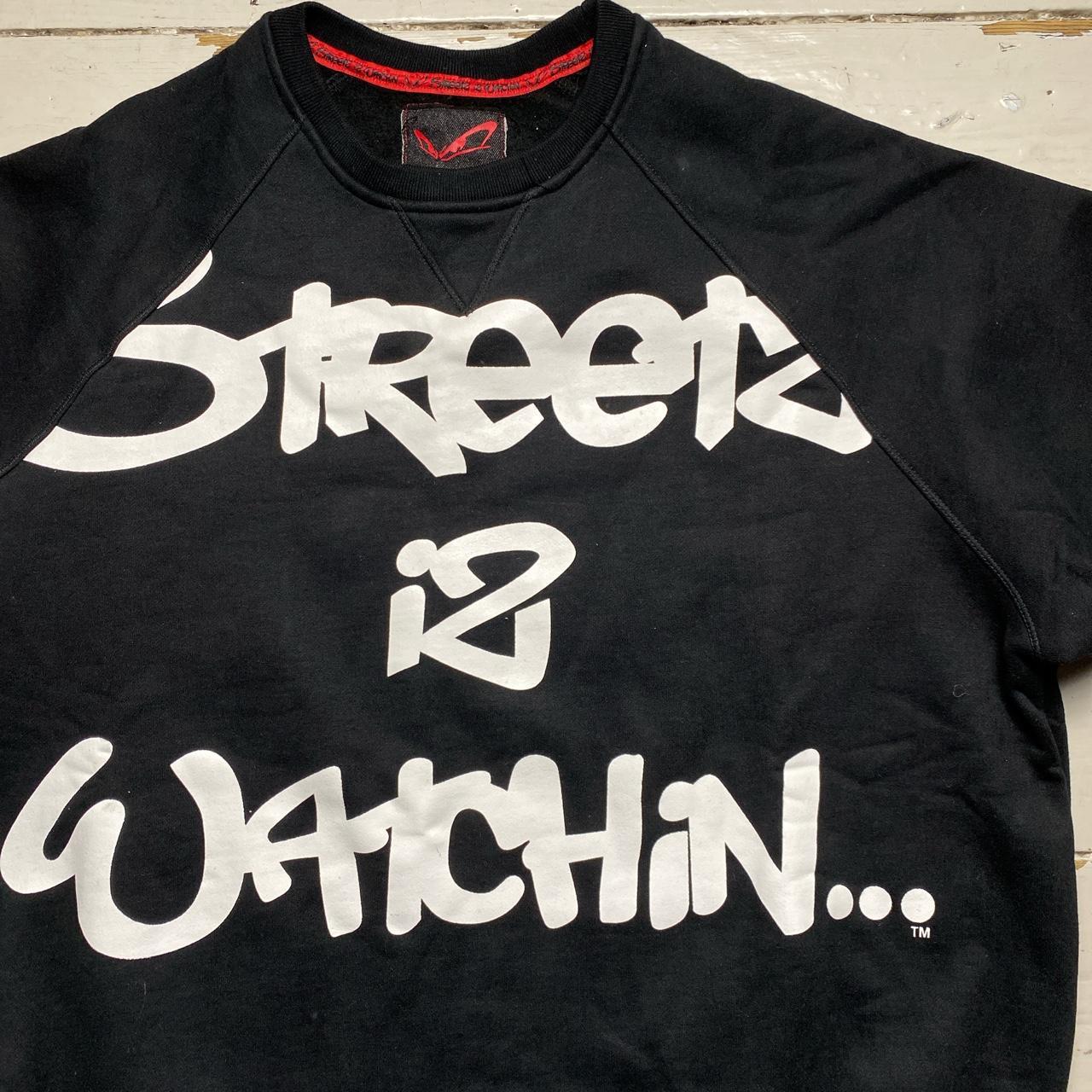 Streetz Is Watchin No Fear Elsinore Eyes Grime Y2K Black and White Jumper