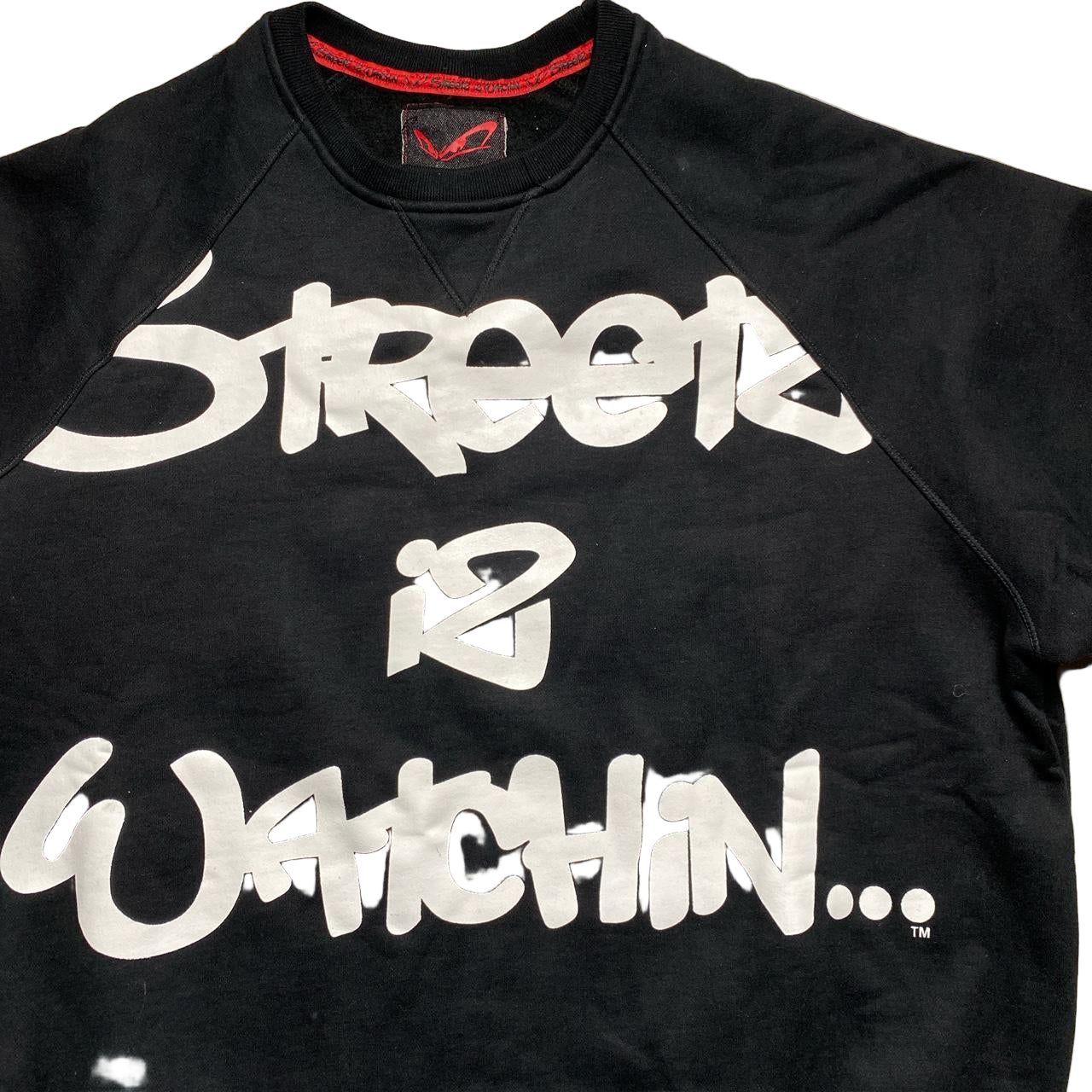 Streetz Is Watchin No Fear Elsinore Eyes Grime Y2K Black and White Jumper (2XL)