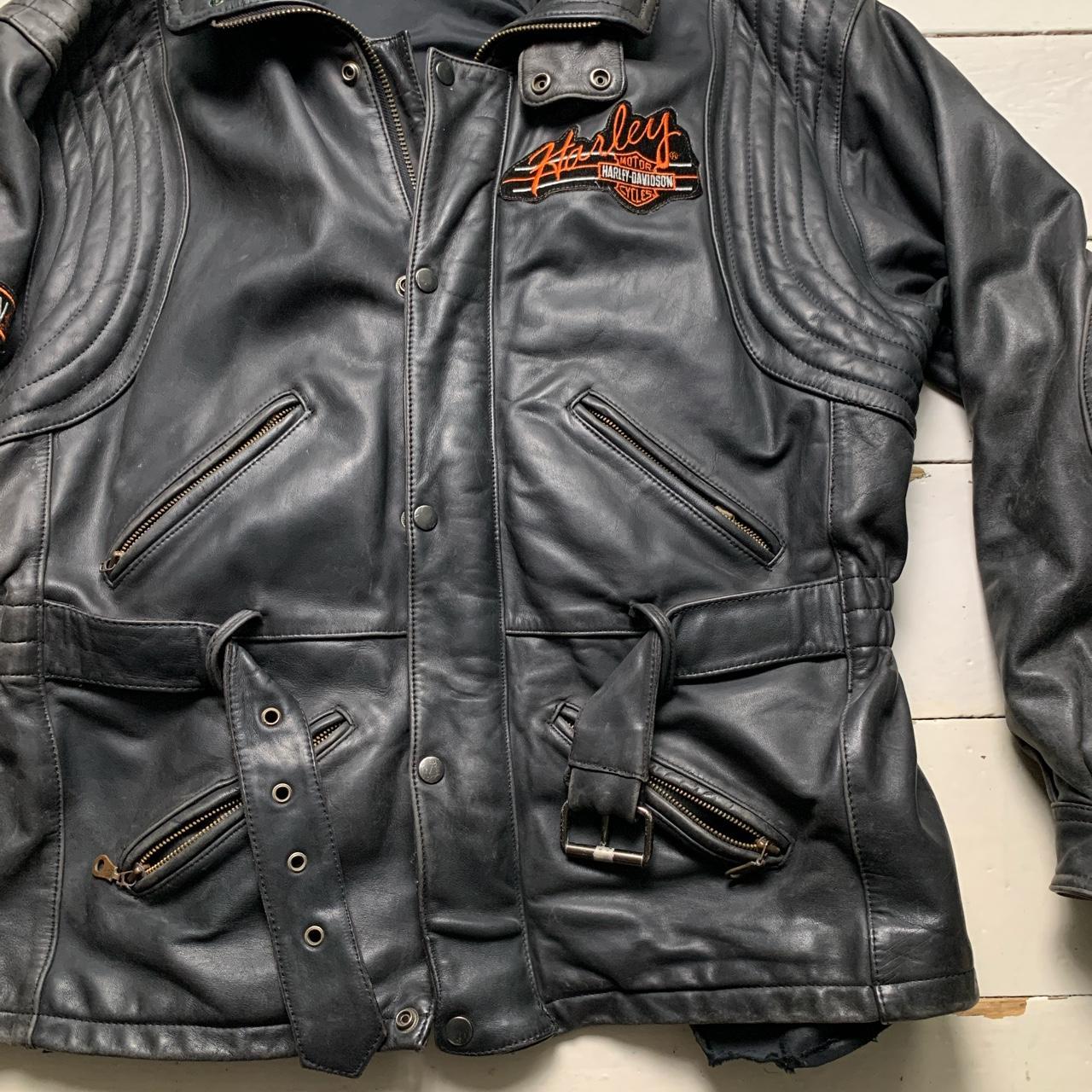 Harley Davidson Vintage Black Leather Motorcycle Jacket