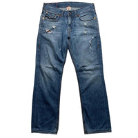 True Religion Billy Giant Big T Big Grey Stitch and Blue Jeans (33W)