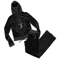 Juicy Couture Grey and Gold Velour Tracksuit (M/S)