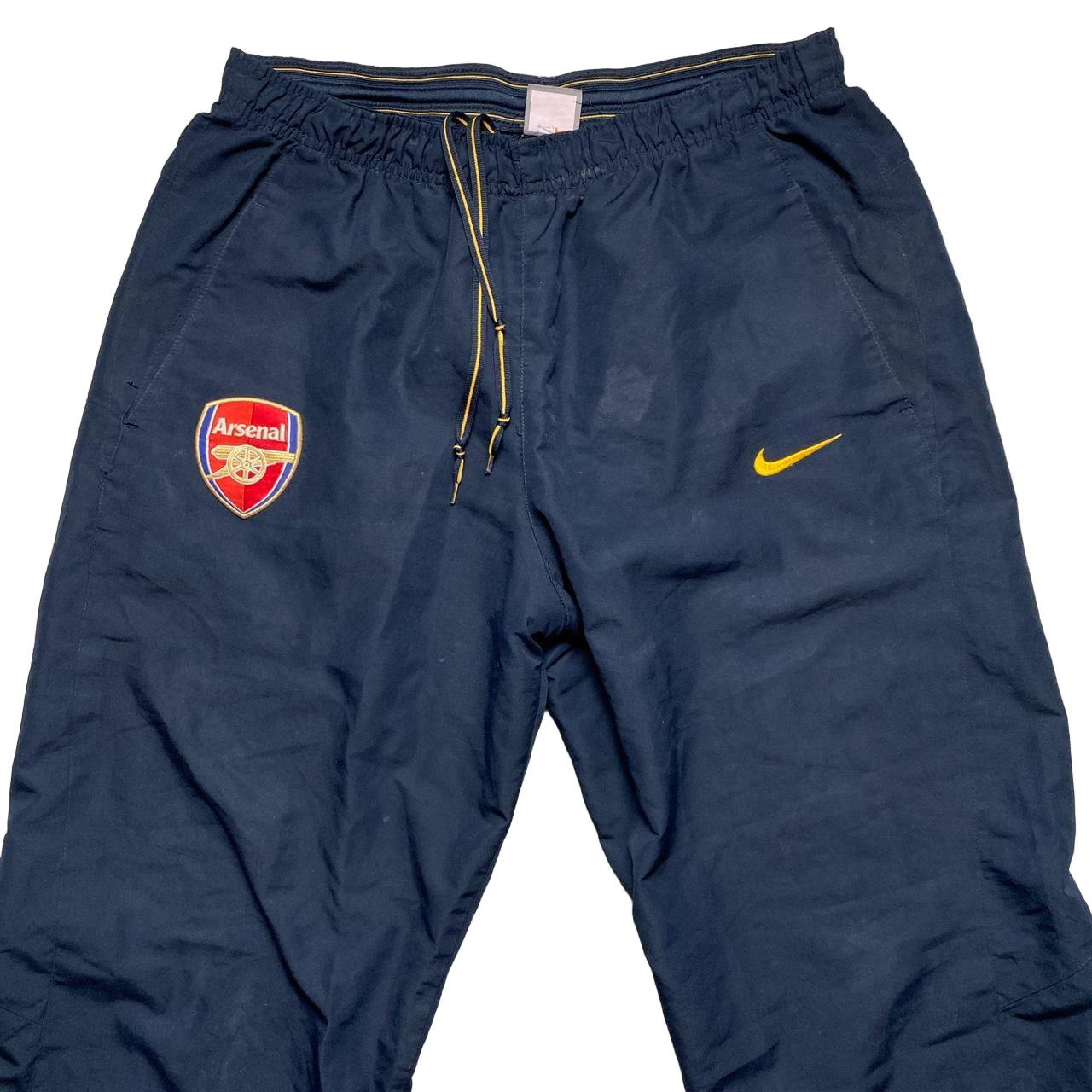 Nike Football Arsenal Vintage y2k Navy and Yellow Swoosh Shell Trackpant Bottoms (M)