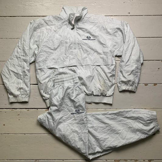 Sergio Tacchini Silver White and Navy Shell Baggy Tracksuit Jacket and Track Pant Shell Tracksuit