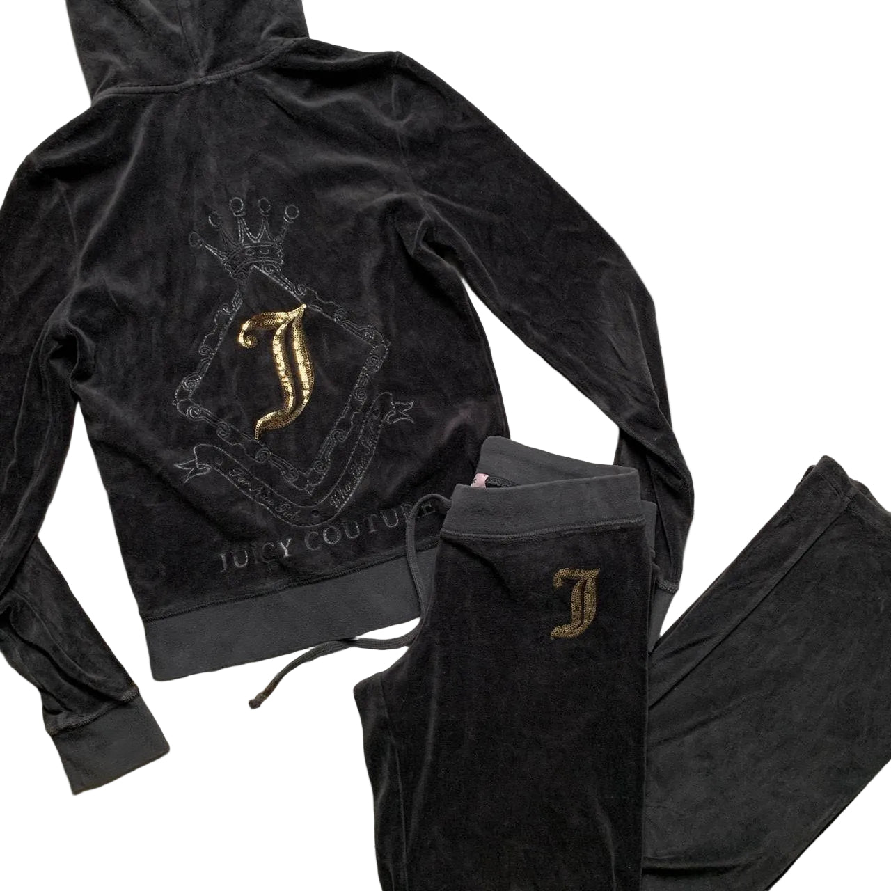 Juicy Couture Grey and Gold Velour Tracksuit (M/S)
