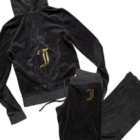 Juicy Couture Grey and Gold Velour Tracksuit (M/S)