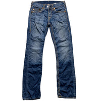 True Religion Navy and Cream Big Stitch Super T Baggy Jeans (30W)