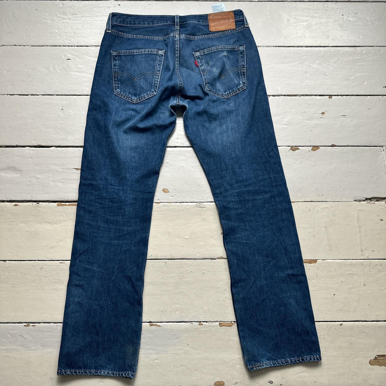 Levis 501 Distressed Navy Jeans