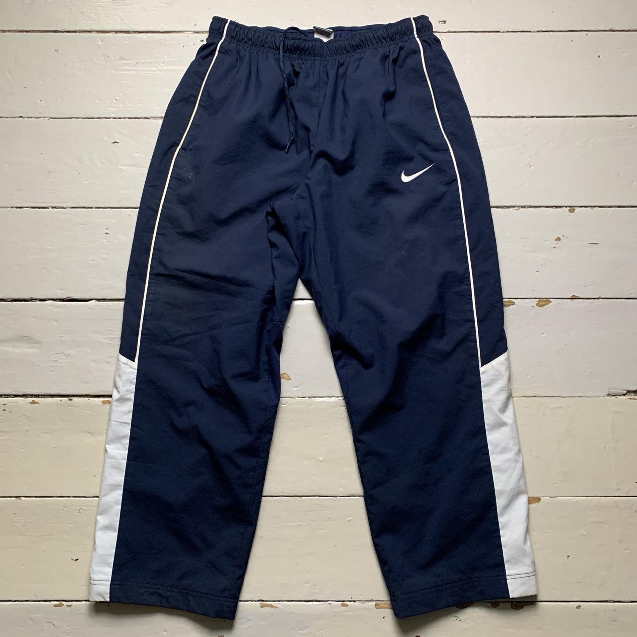 Nike Swoosh Vintage Baggy Track Pant Shell Bottoms Navy and White