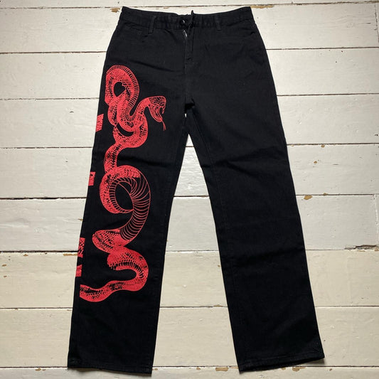 Snake Print Black and Red Jeans