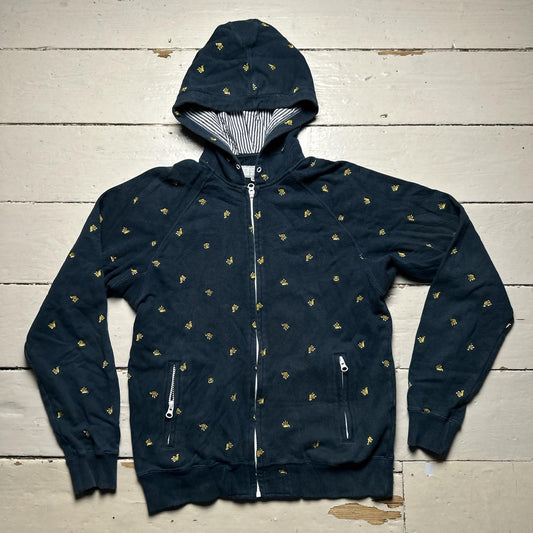 Stussy Multi SS Crown Embroidered Hoodie Navy and Yellow