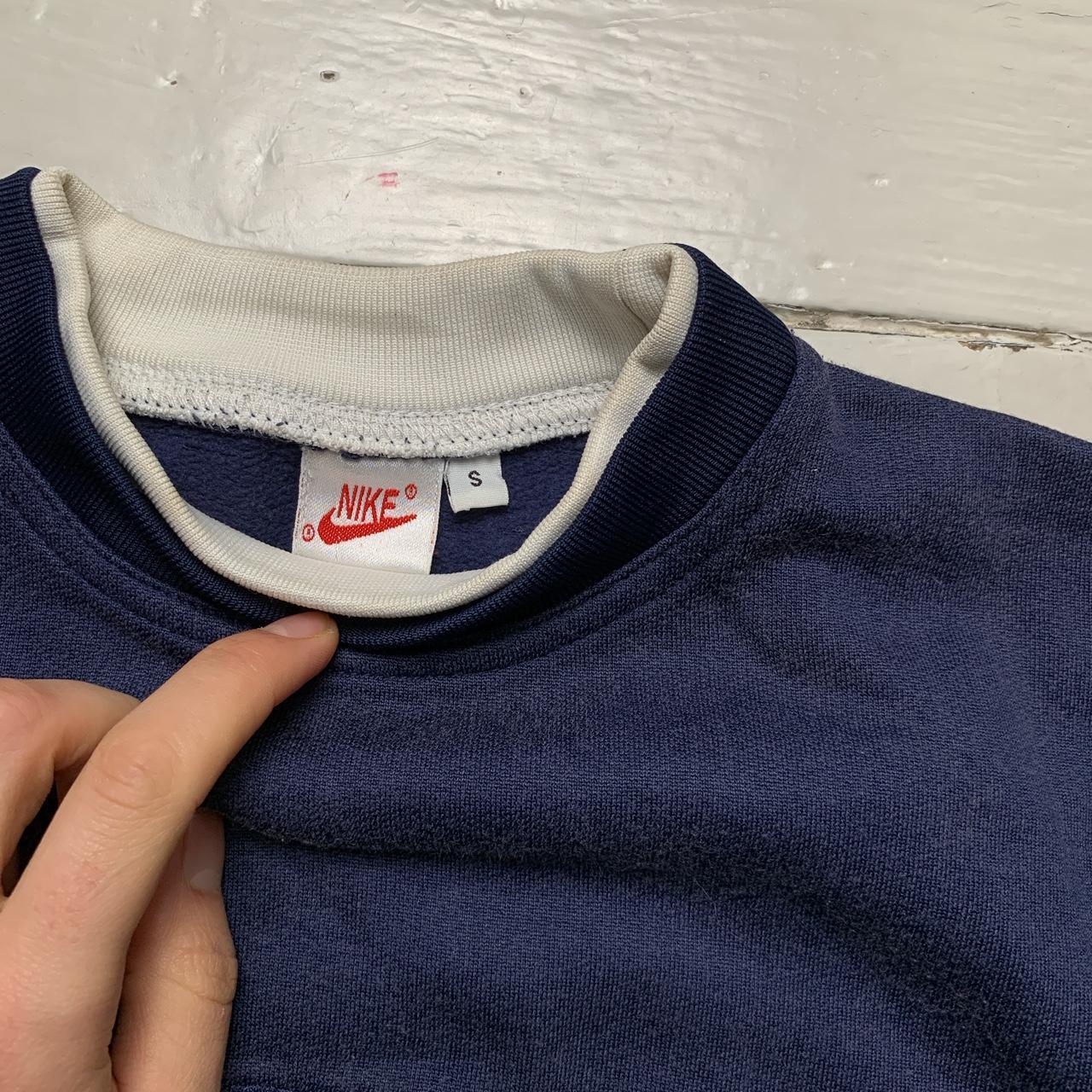 Nike Vintage 90’s Swoosh Spellout Navy and White Jumper