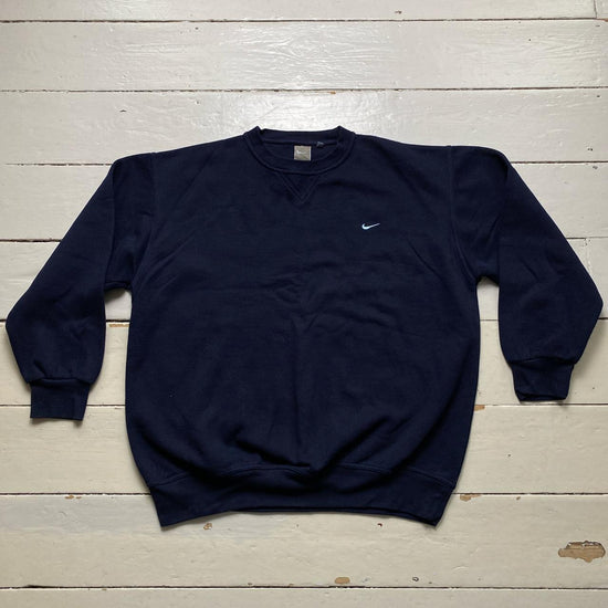 Nike Vintage 90’s Swoosh Navy and Light Blue Baggy Jumper