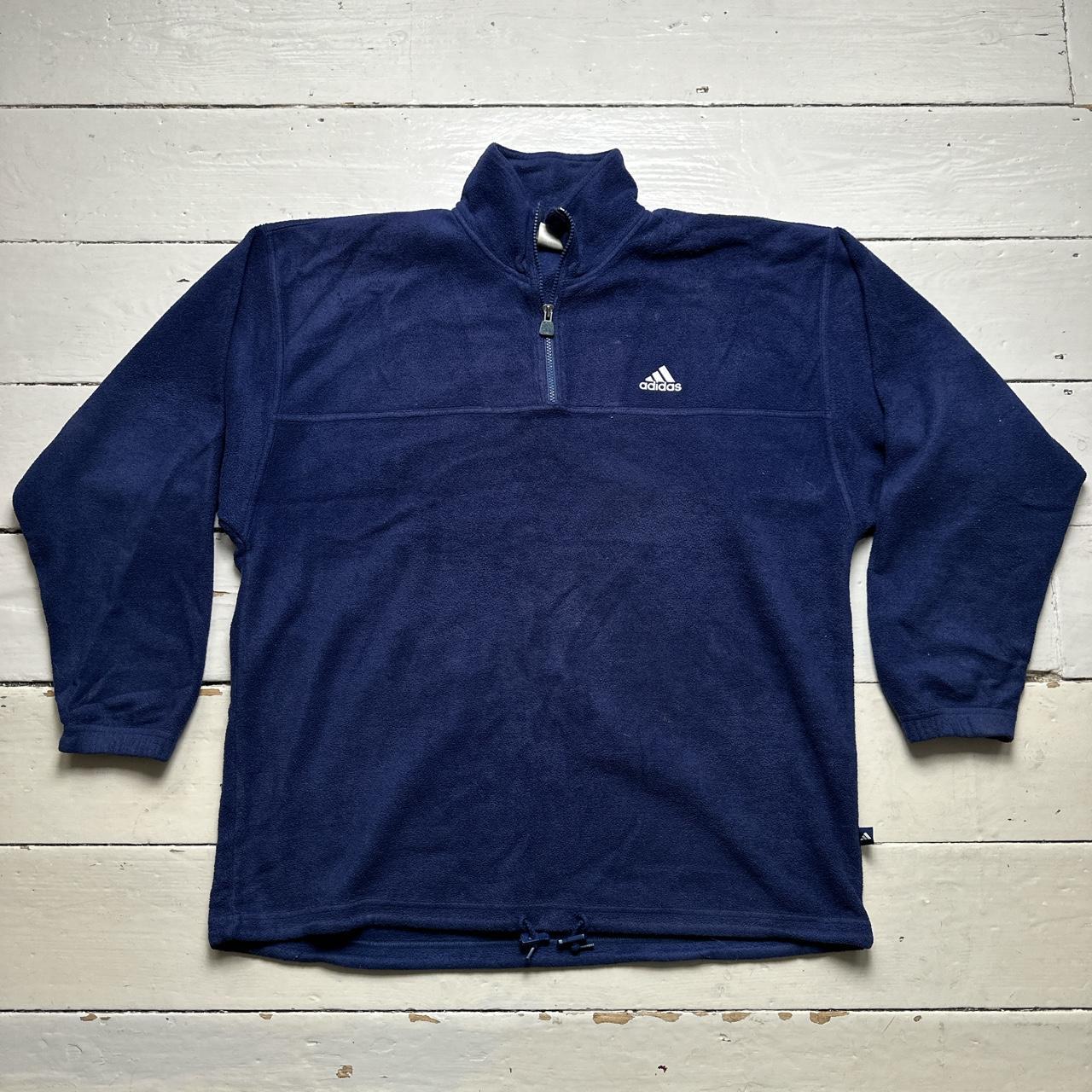 Adidas Vintage Navy and White Fleece Quarter Zip Jumper