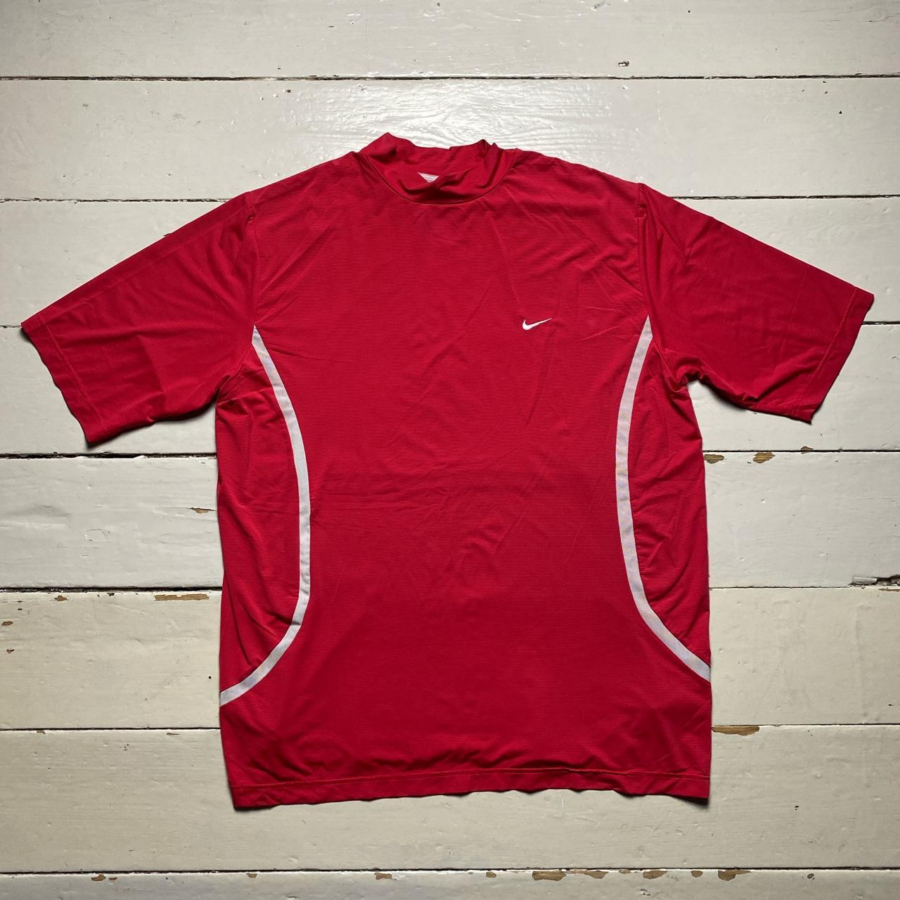 Nike Vintage Therma Fit Golf Swoosh T Shirt Red and White