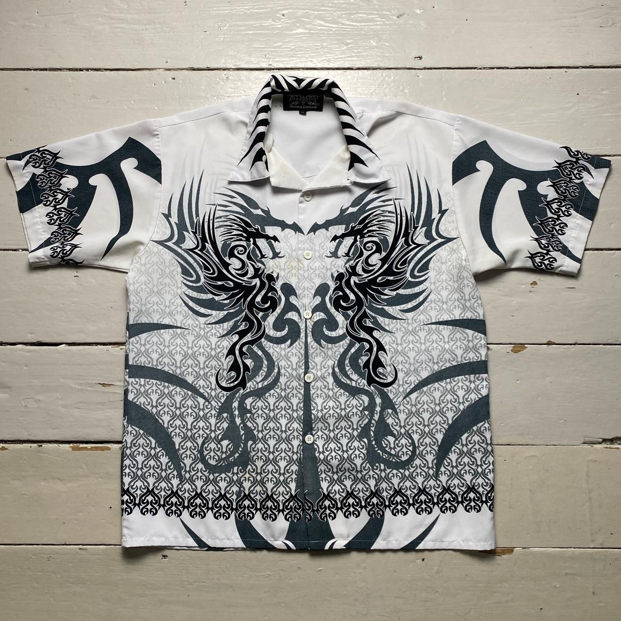 Dragonfly Vintage Dragon Silk Shirt White Black and Grey