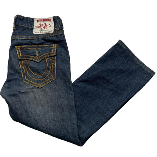 True Religion Billy Big Yellow Gold Stitch Blue Jeans (32W)
