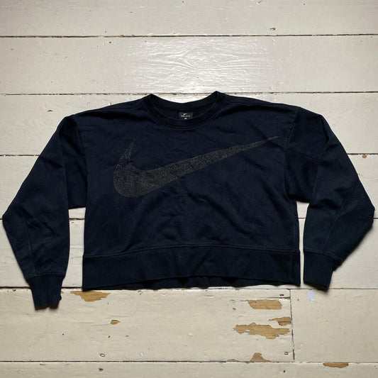 Nike Big Swoosh Black and Glitter Oversized Crop Jumper