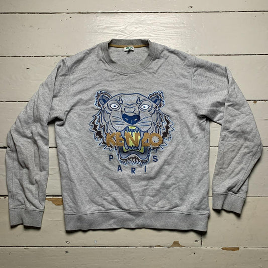 Kenzo Tiger Jumper Grey Blue and Yellow