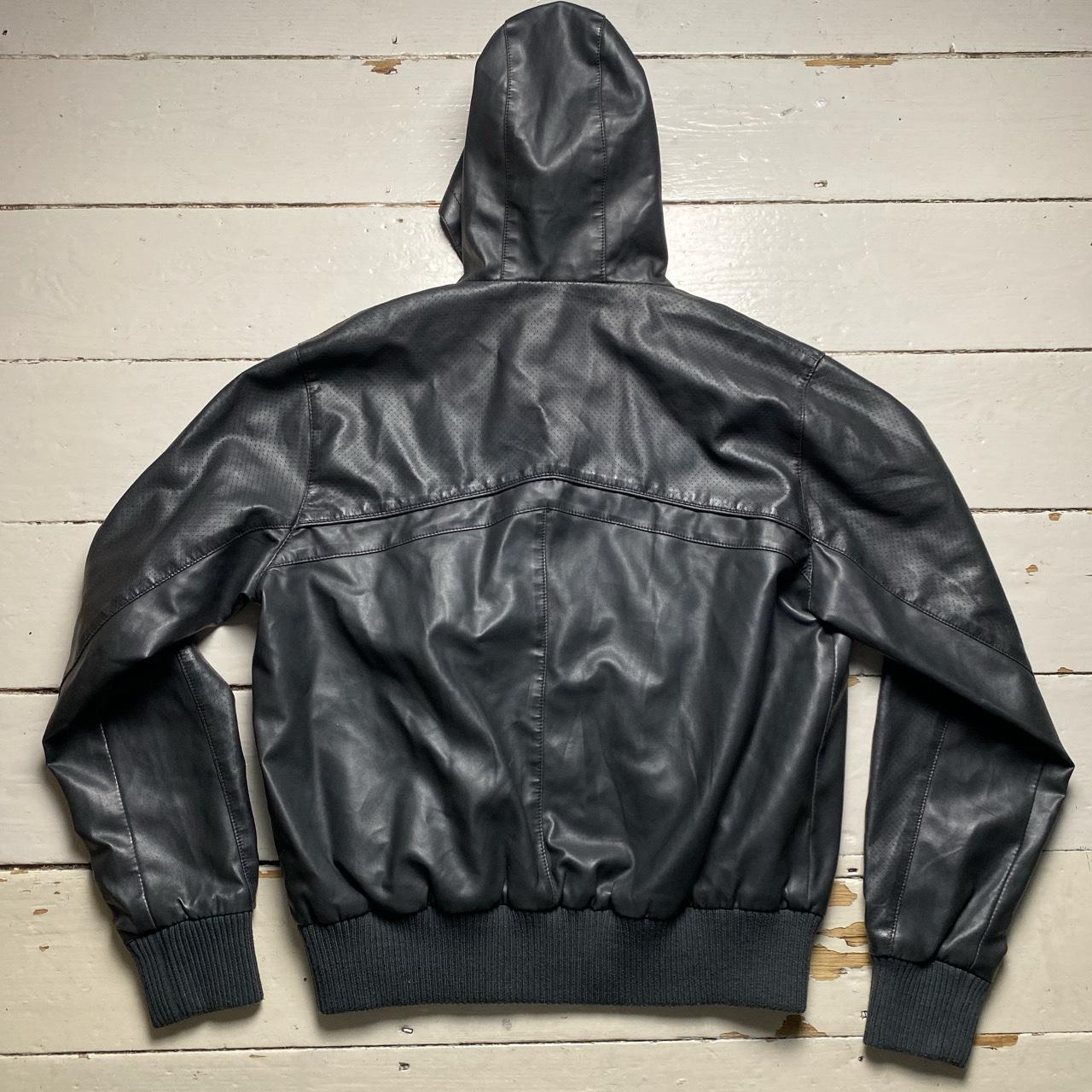 Bench Leather Hooded Jacket Black