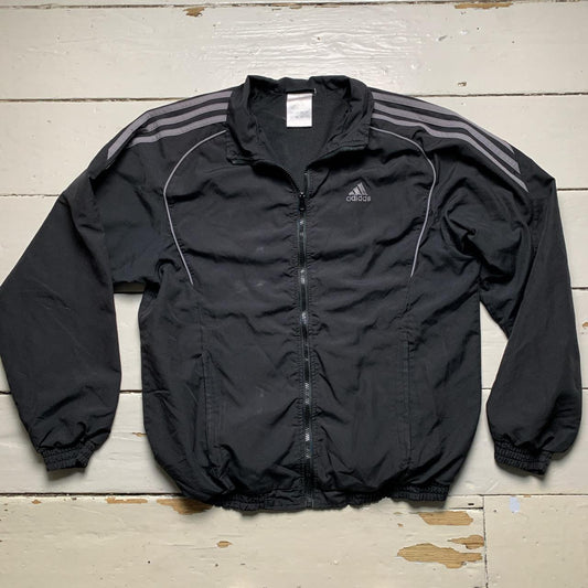 Adidas Black and Grey Stripe Vintage Shell Tracksuit Jacket