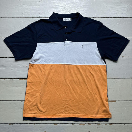 Yves Saint Laurent Multi Colour Navy White and Orange Vintage Polo Shirt