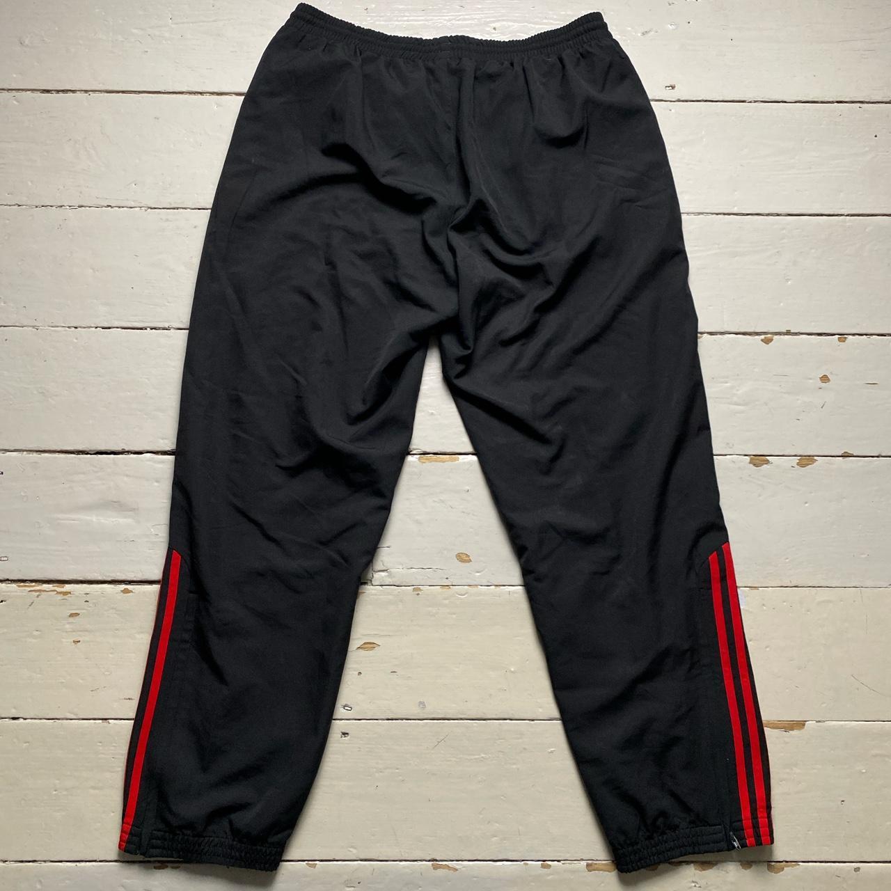 Adidas Black and Red Stripe Baggy Shell Trackpant Bottoms