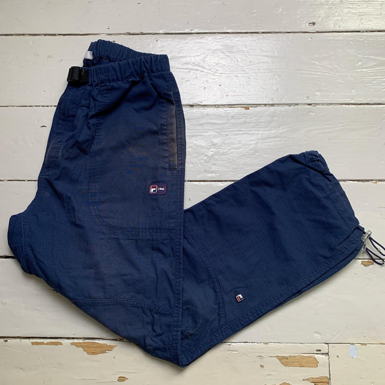 Fila Vintage Baggy Cargo Trousers Navy and White