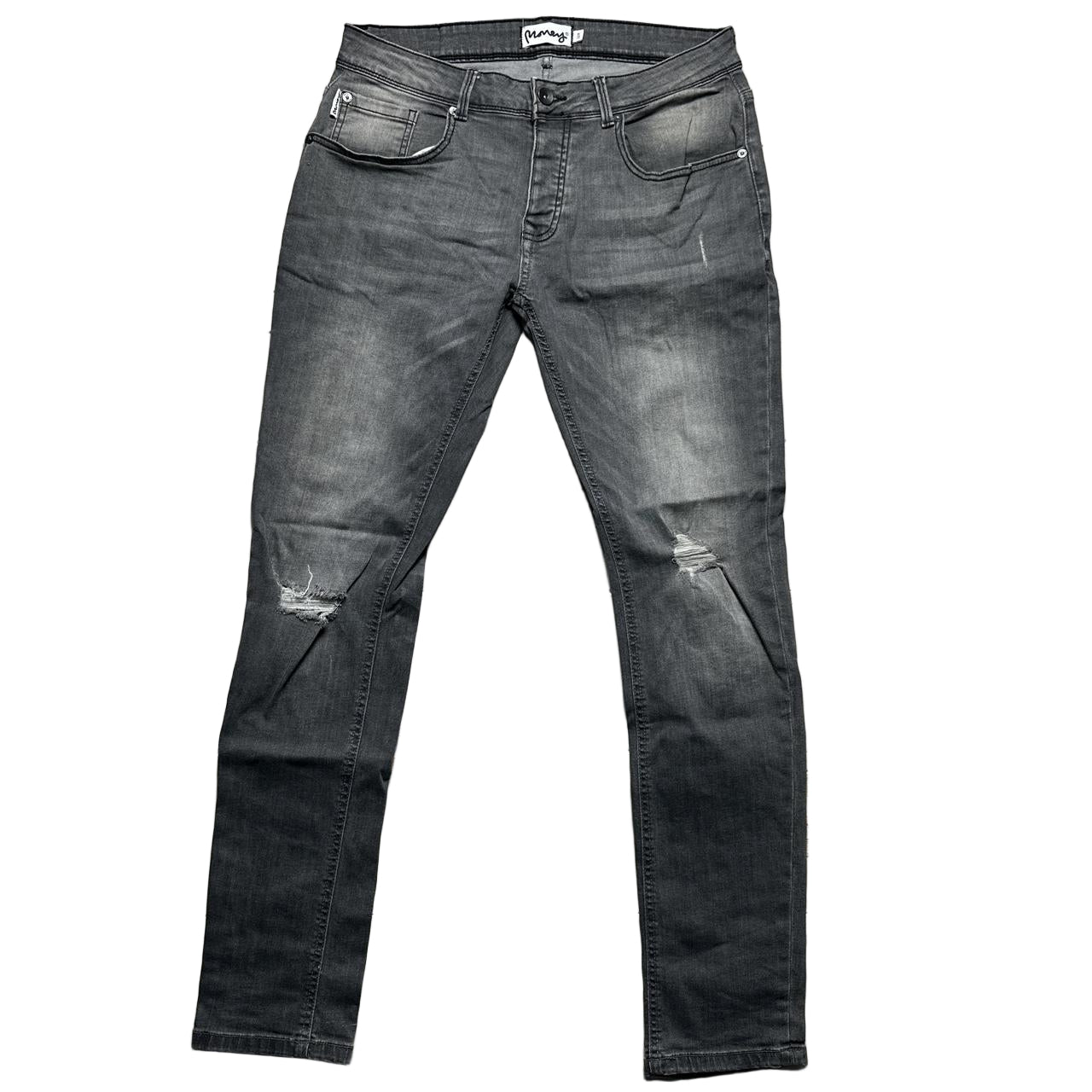 Money Clothing Jeans Grey Distressed (32W)