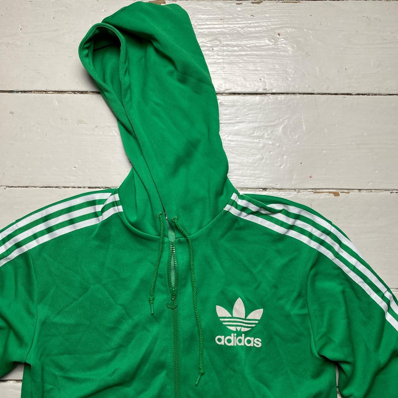 Adidas Striped Green and White Hoodie