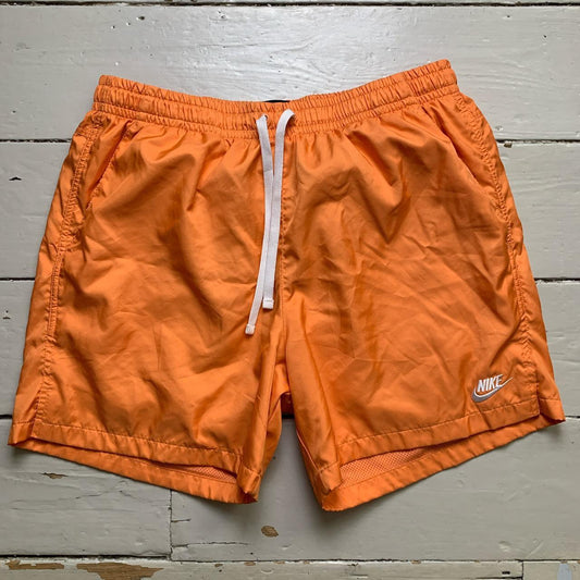 Nike Shell Swim Shorts Orange and White Swoosh