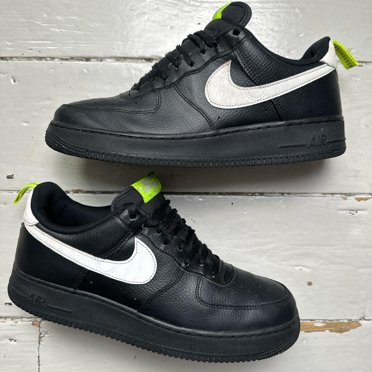 Nike Air Force 1 Black White and Neon Green