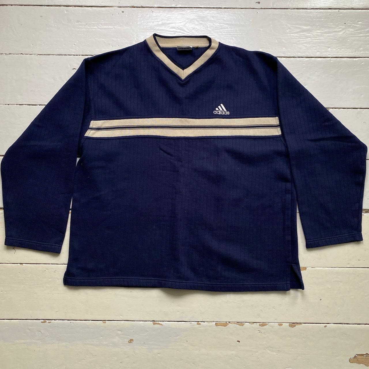 Adidas Vintage Navy and White Thick Jumper