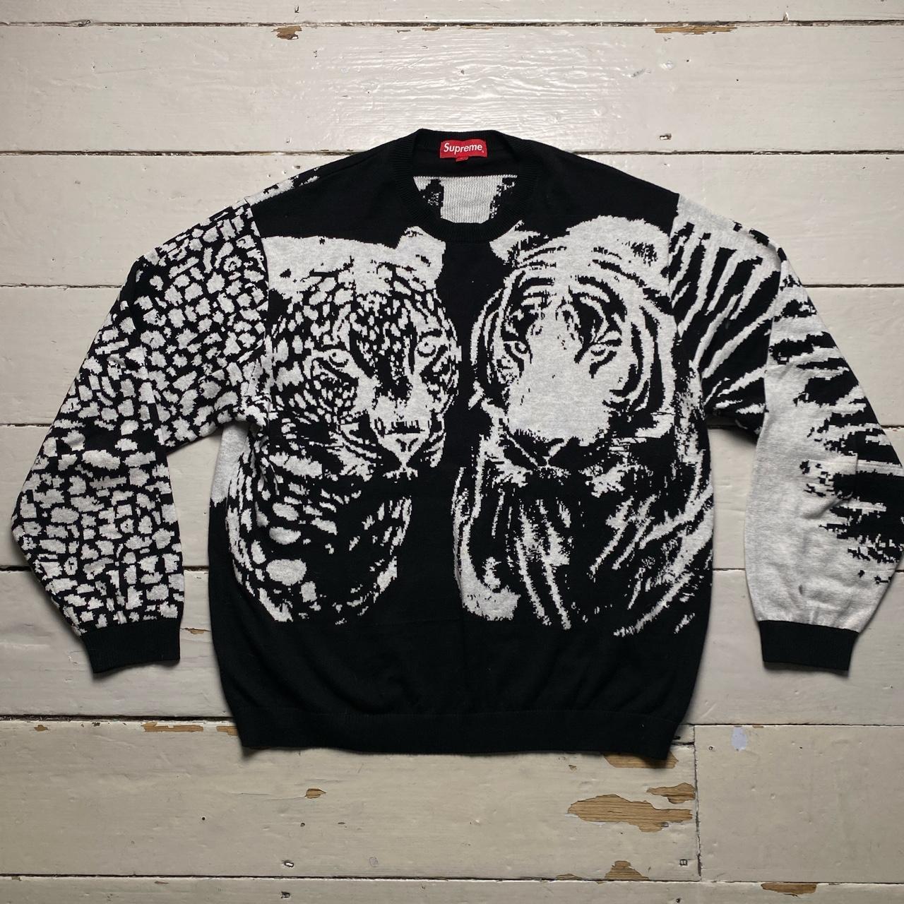 Supreme Big Cats Tiger Cheetah Black and White Jacquard Jumper