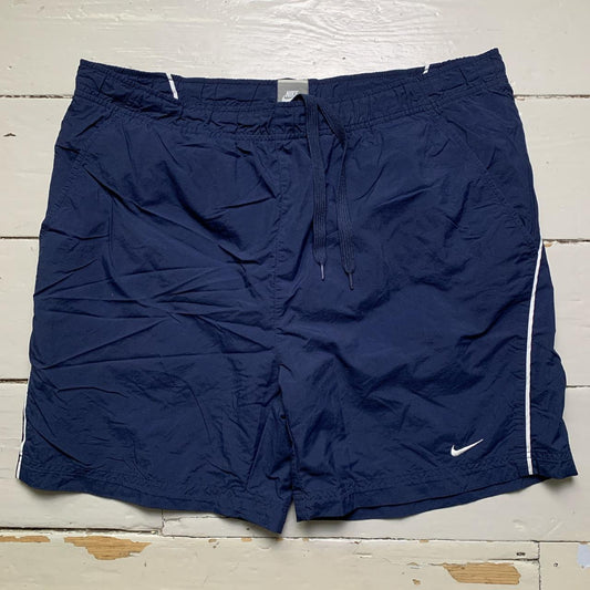 Nike Vintage Swoosh Baggy Track Pant Shell Shorts Navy and White